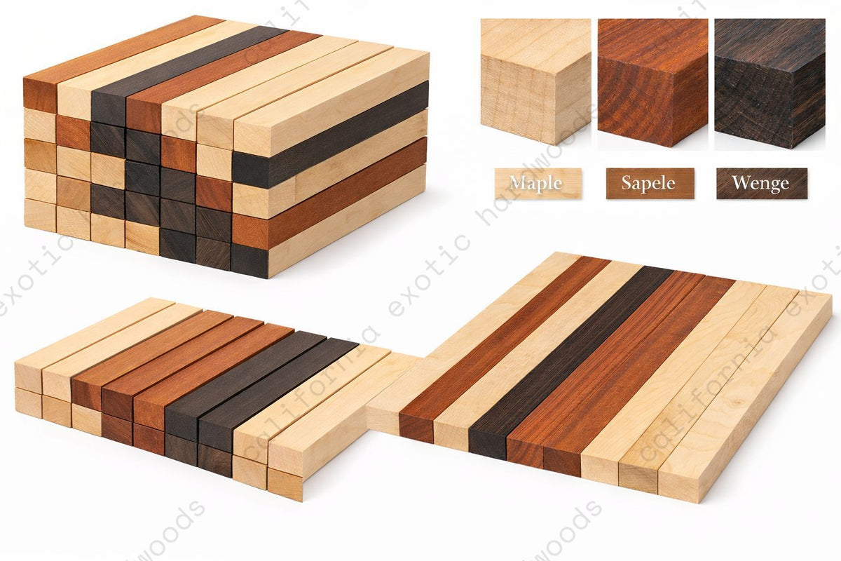 Combo of 15 , 3/4" Lumber Boards | Cutting Board | Sapele, Wenge & Maple