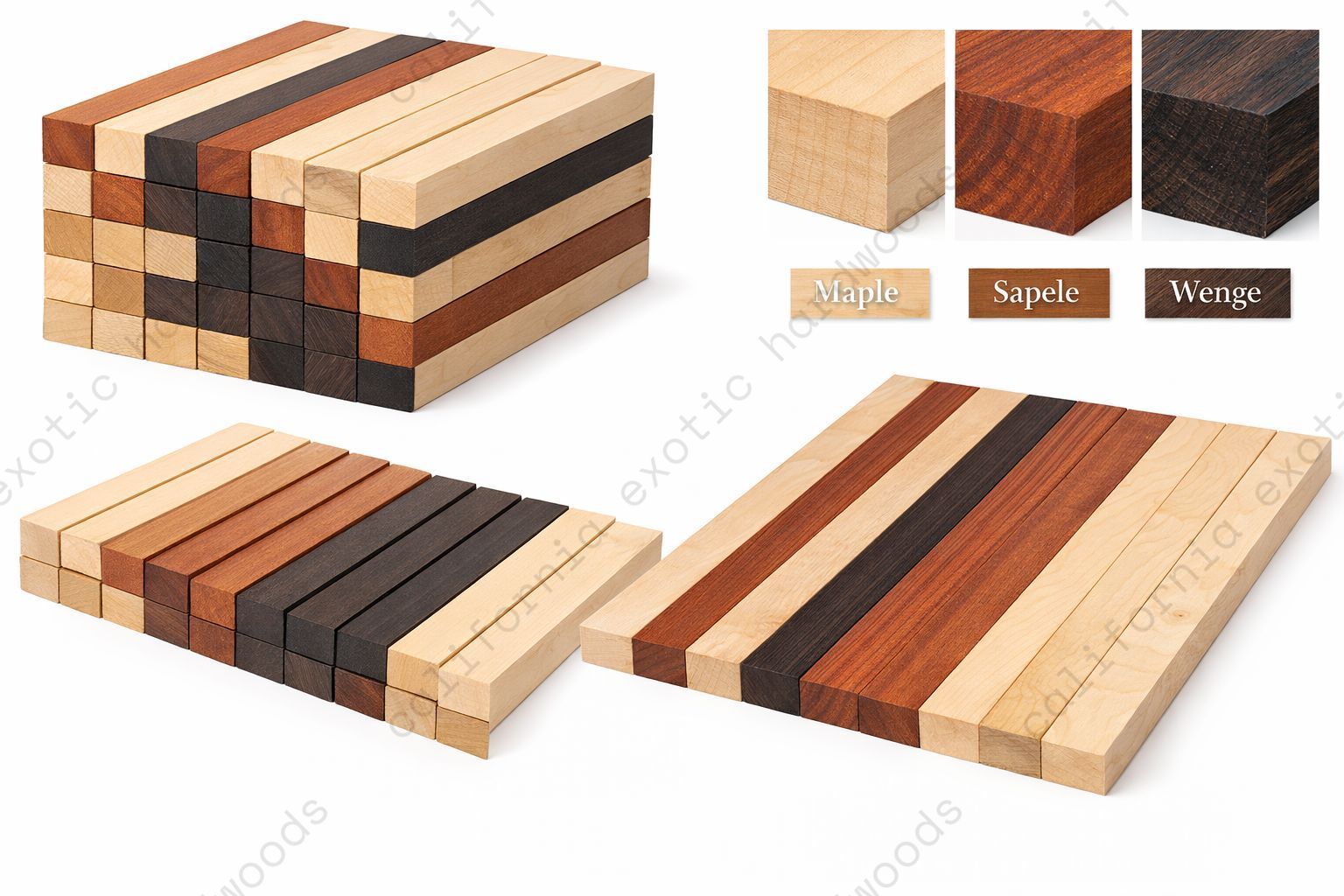 Combo of 15 , 3/4" Lumber Boards | Cutting Board | Sapele, Wenge & Maple