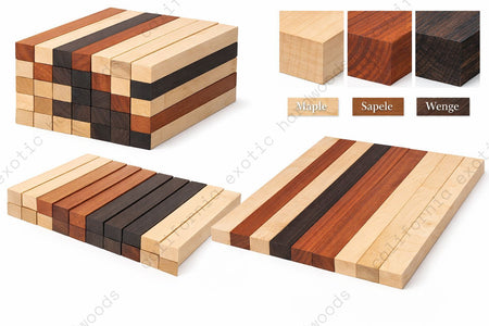Combo of 15 , 3/4" Lumber Boards | Cutting Board | Sapele, Wenge & Maple