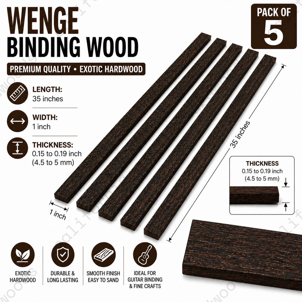 Pack of 5 Wenge Binding Wood