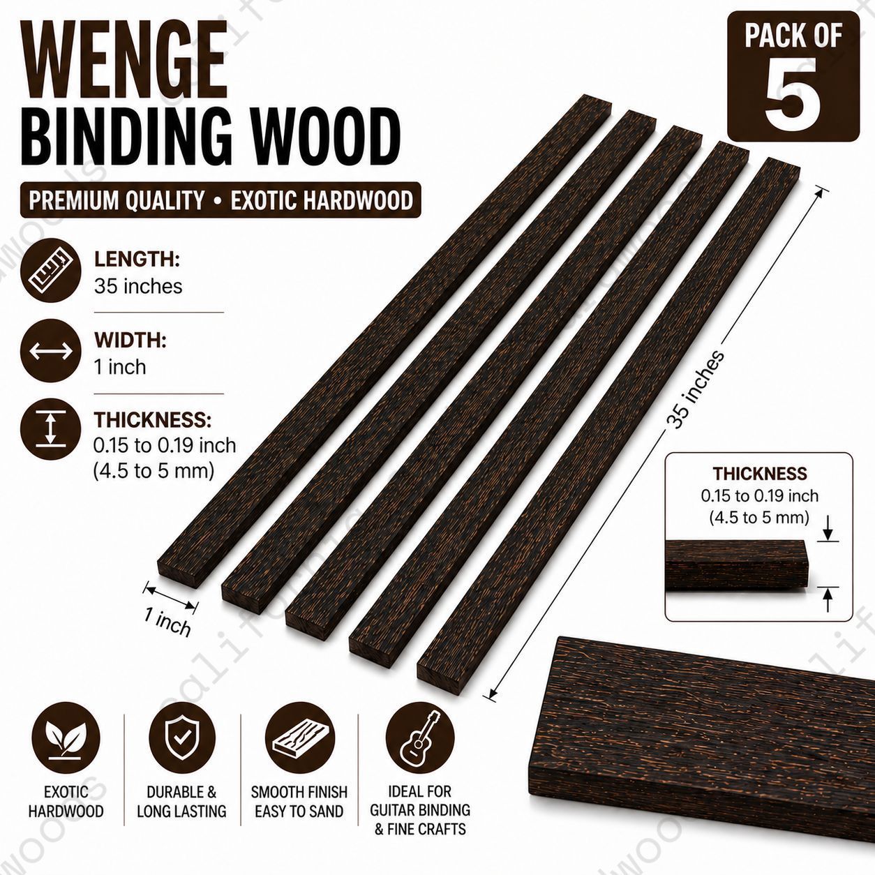 Pack of 5 Wenge Binding Wood