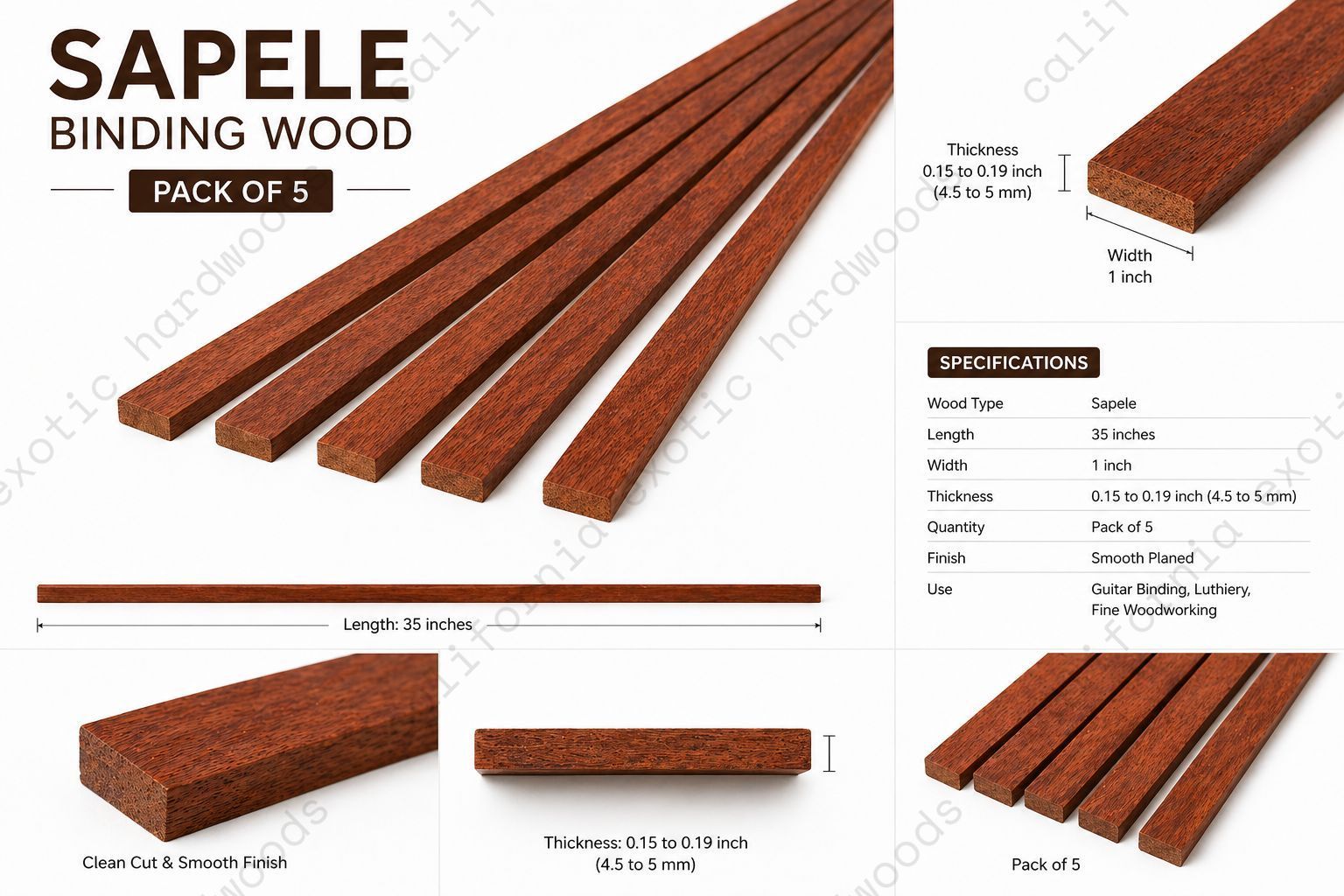 Pack of 5, Sapele Binding Wood