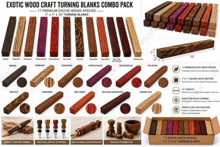 Exotic Wood Turning Blanks Combo Pack (1" x 1" x 12")