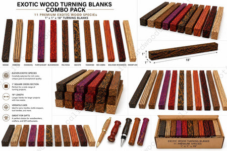 Exotic Wood Turning Blanks Combo Pack (1" x 1" x 18")
