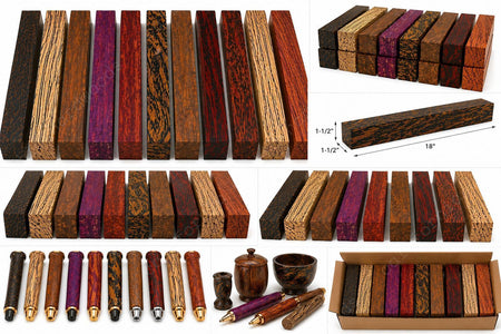 Exotic Wood Turning Blanks Combo Pack – 1.5" x 1.5" x 18" (10 Species)