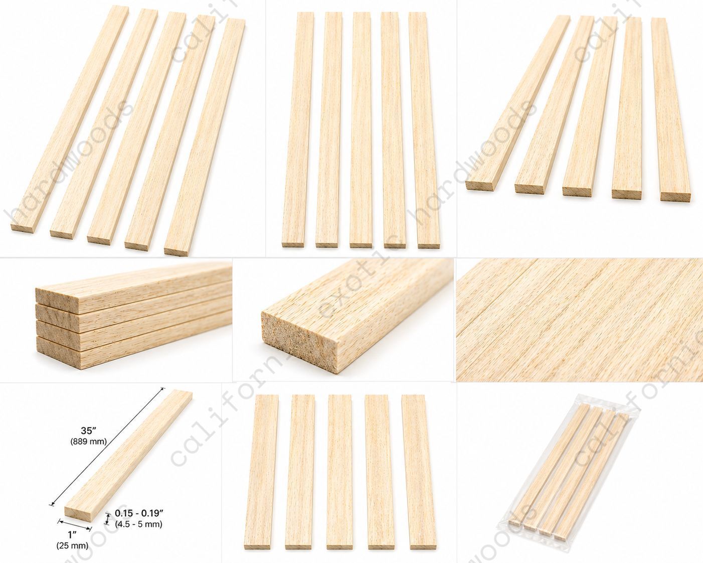 White Limba Binding Wood Strips, Pack of 5, for Guitar Binding and Fine Woodworking