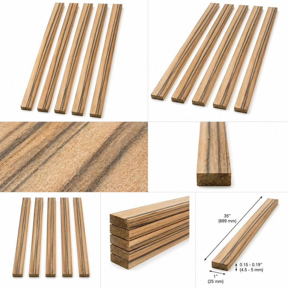 Pack of 5 Unique Mango Binding Wood Strips – 35" Length for Guitar & Fine Woodworking