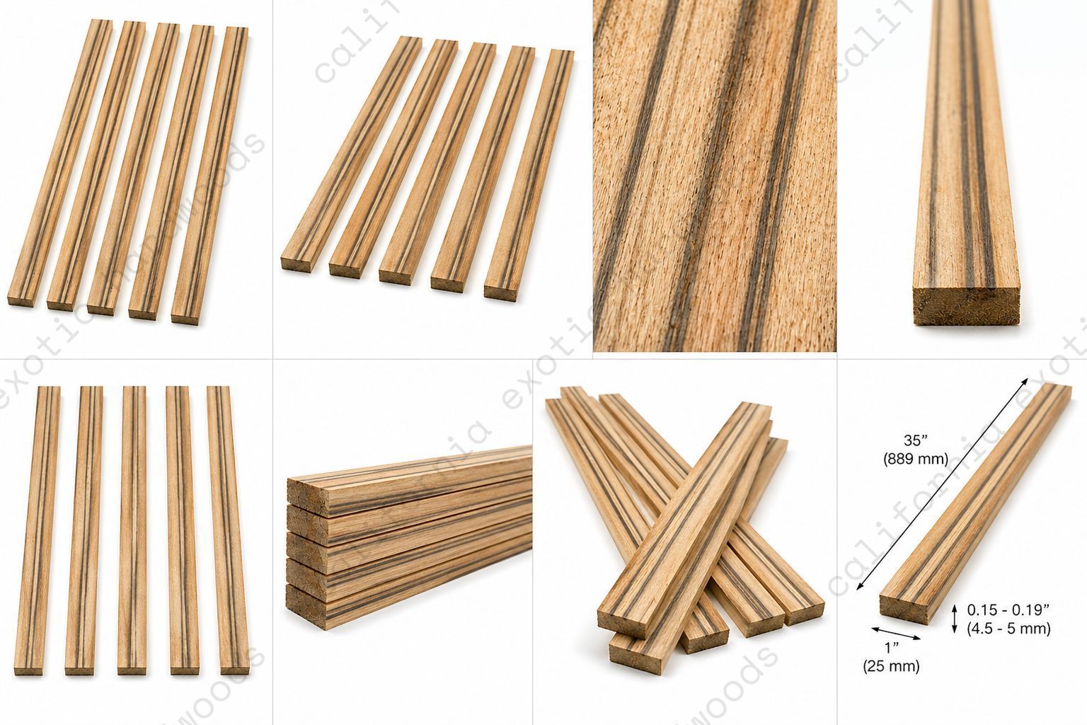 Pack of 5 Unique Mango Binding Wood Strips – 35" Length for Guitar & Fine Woodworking