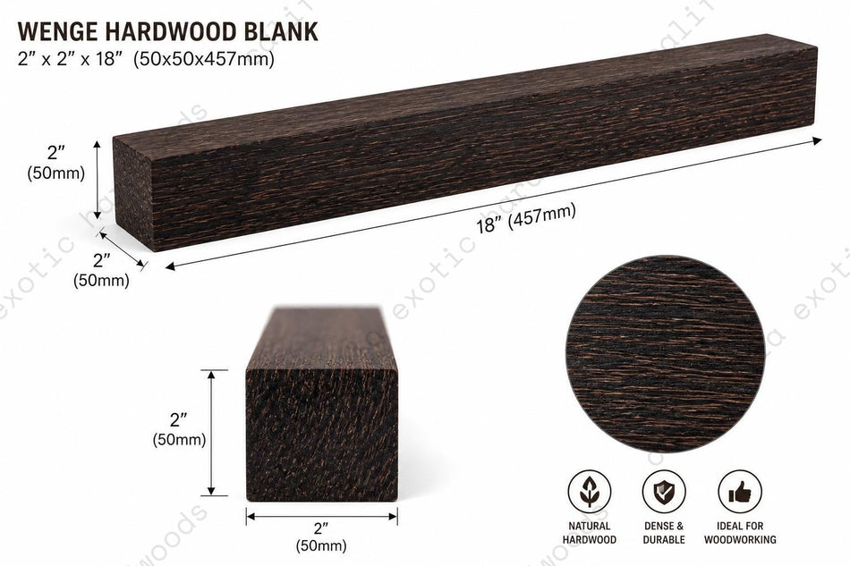 Wenge Wood Blank – 2" x 2" x 18" Hardwood Lumber for Crafts & Turning