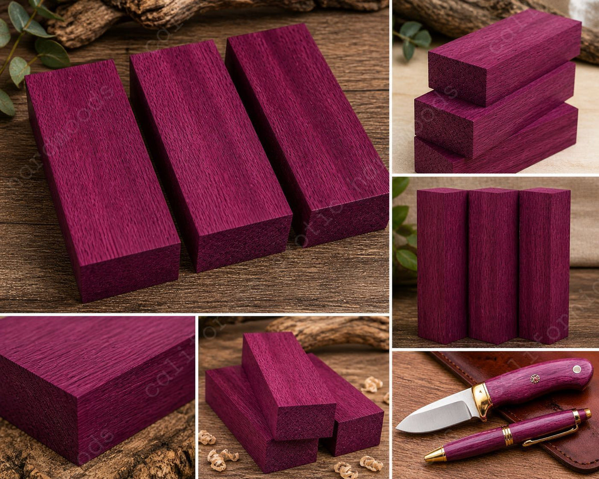 Purpleheart Lumber Blanks – 3 Pc Set (12" x 4" x 2") Kiln Dried S4S Exotic Hardwood