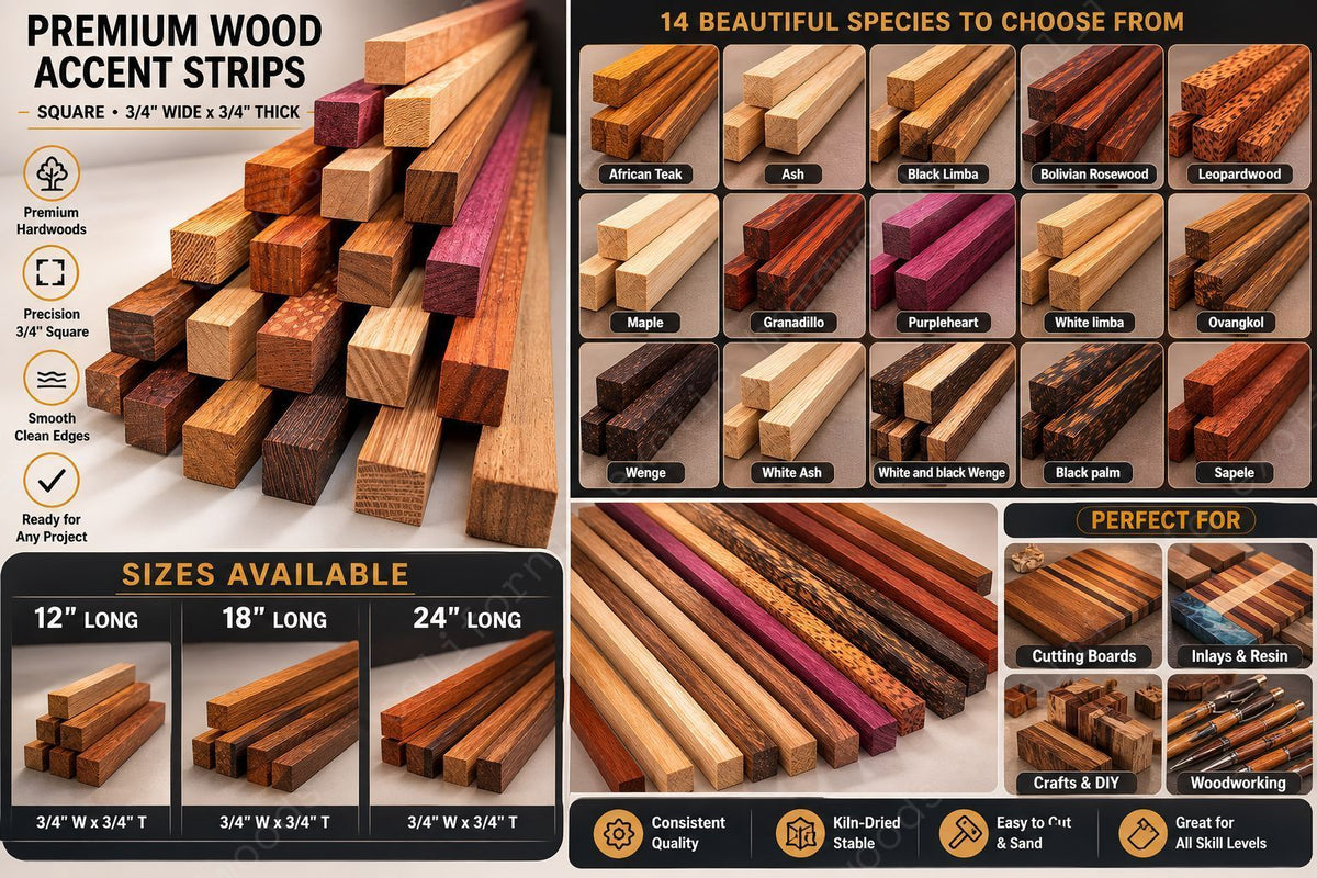 Wooden Accent Strips for Cutting Boards – Exotic & Domestic Hardwood Collection