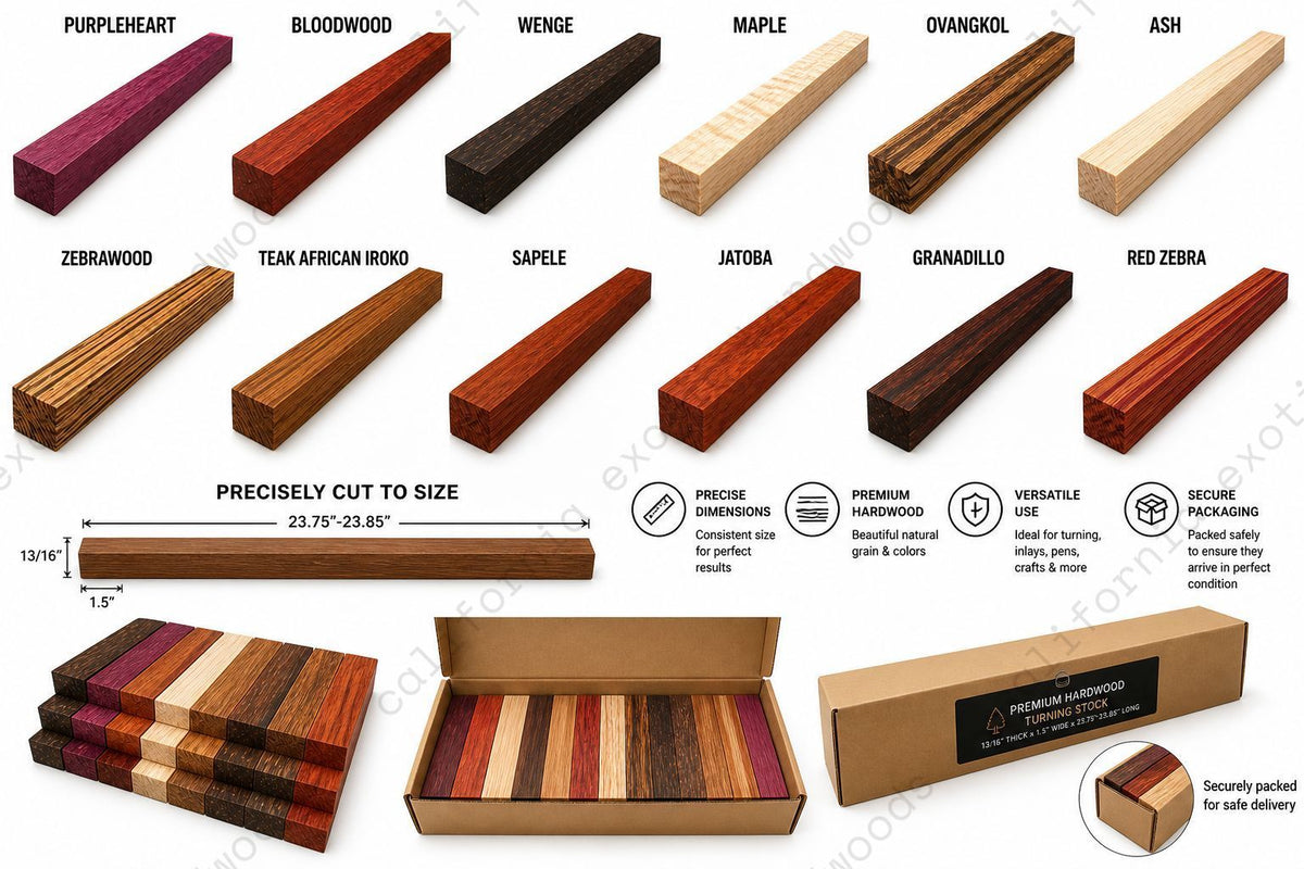 Exotic Hardwood Lumber Strips – Cutting Board Wood Pre-Cuts (13/16" x 1.5" x 23.85")