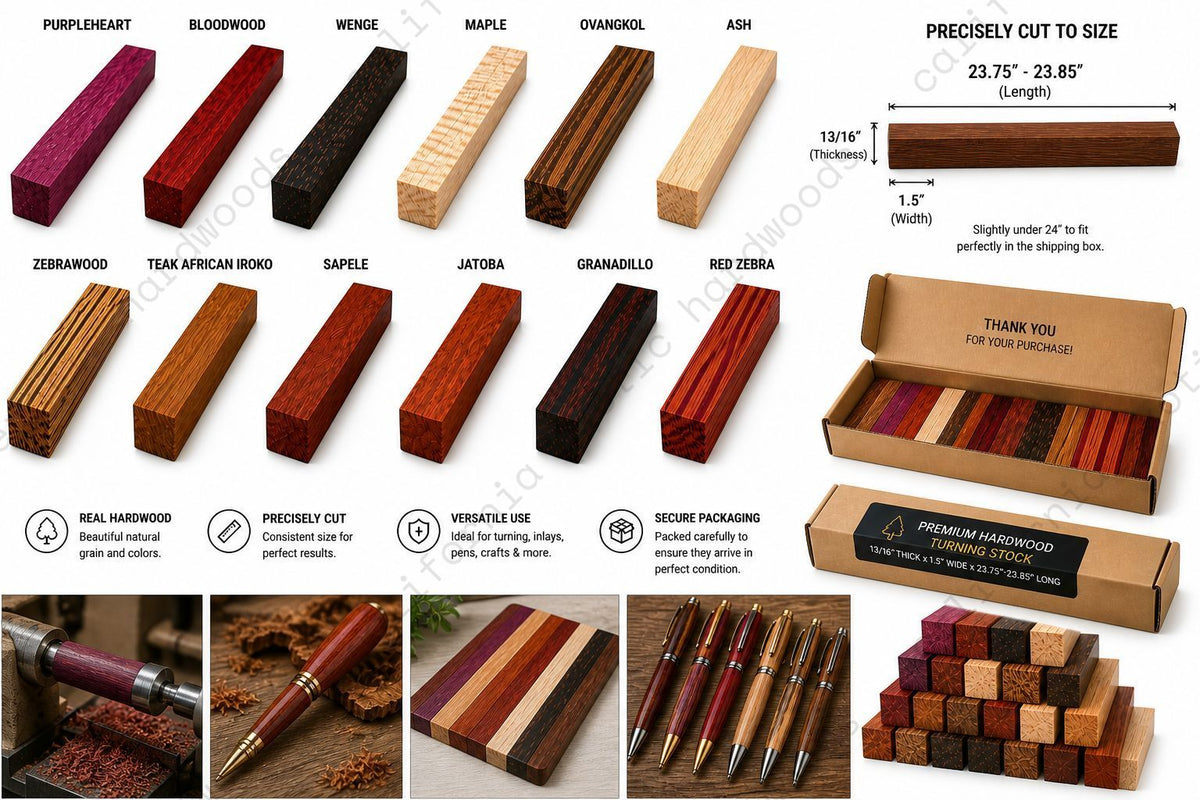 Exotic Hardwood Lumber Strips – Cutting Board Wood Pre-Cuts (13/16" x 1.5" x 23.85")