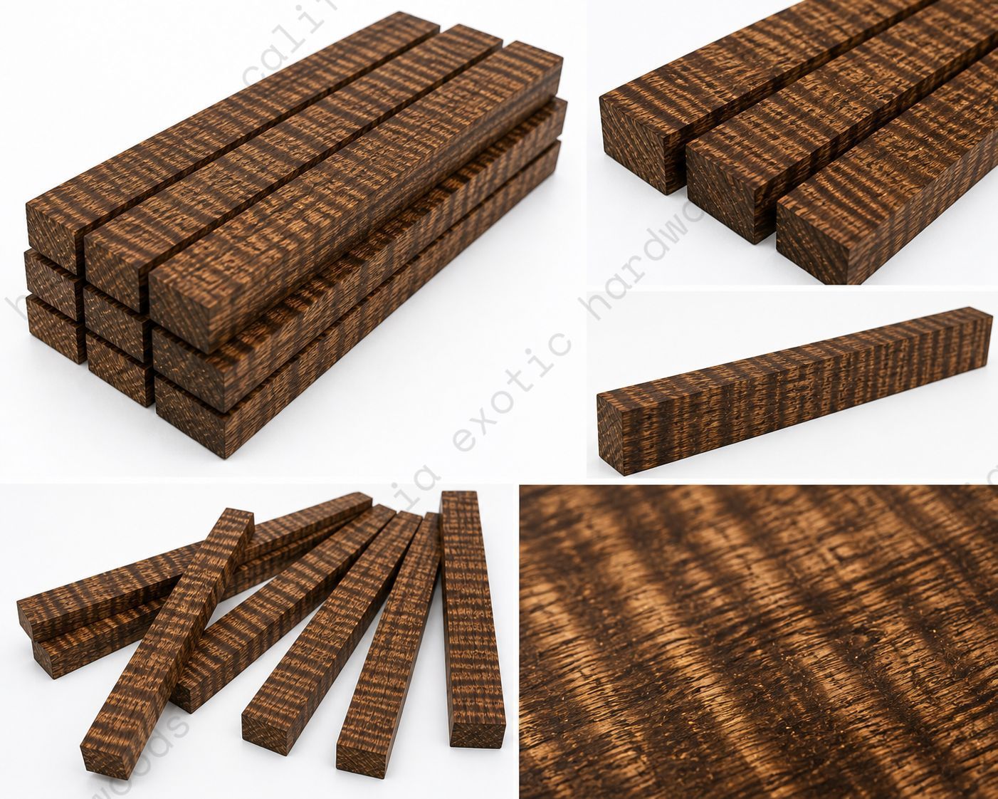 Ovangkol Curly Wood Pack – Figured Exotic Lumber Blanks (1" x 2" x 12") pack of 9