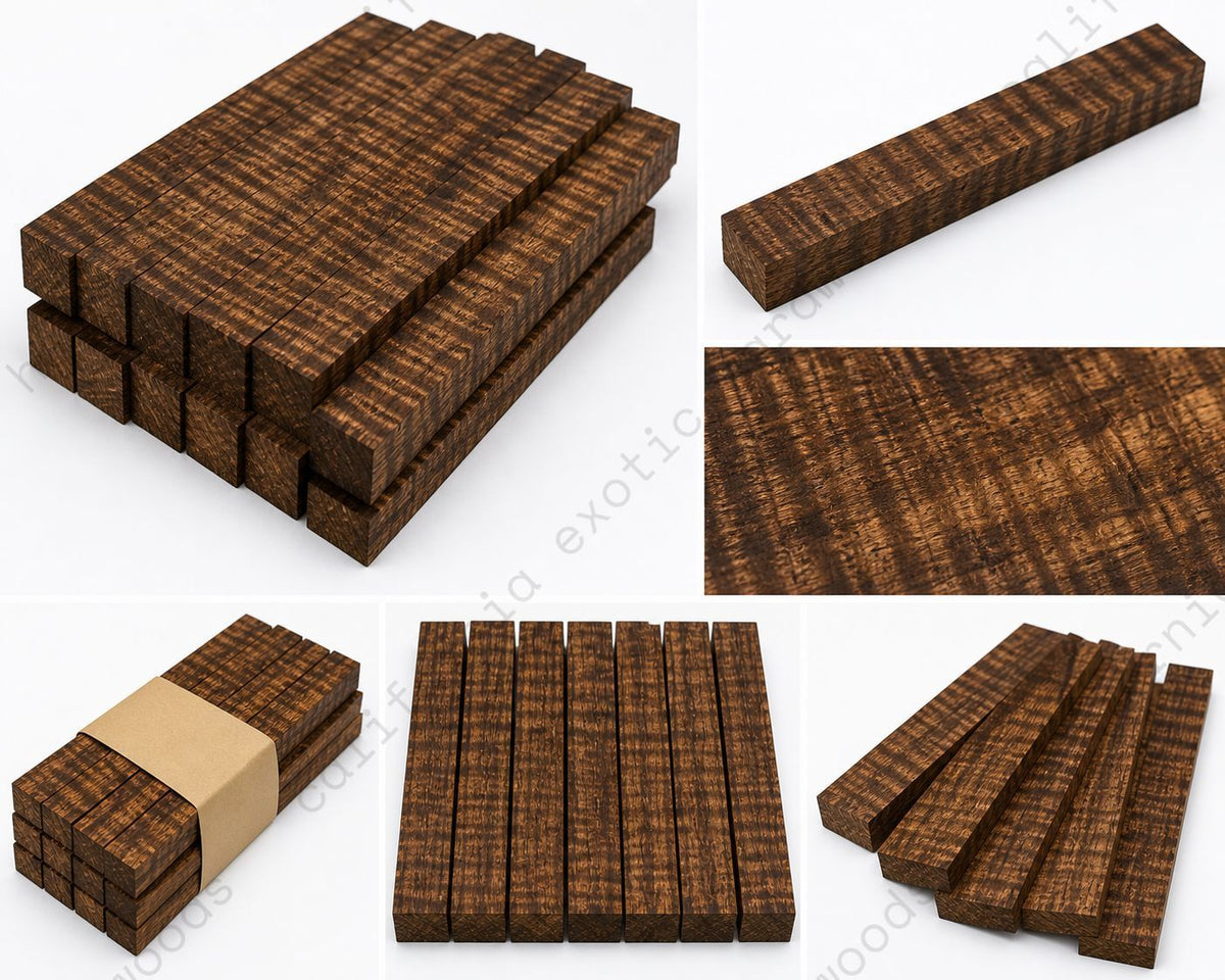 Ovangkol Curly Wood Pack – Figured Exotic Lumber Blanks (1" x 2" x 12") pack of 9