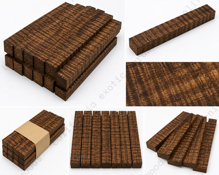 Ovangkol Curly Wood Pack – Figured Exotic Lumber Blanks (1" x 2" x 12") pack of 9