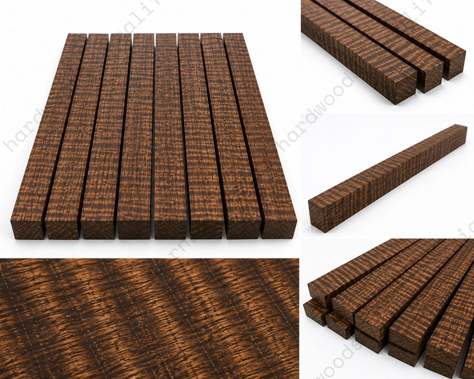 Curly Ovangkol Wood Pack – Exhibition Grade Figured Exotic Lumber (8 Pieces | 1" x 2" x 18")