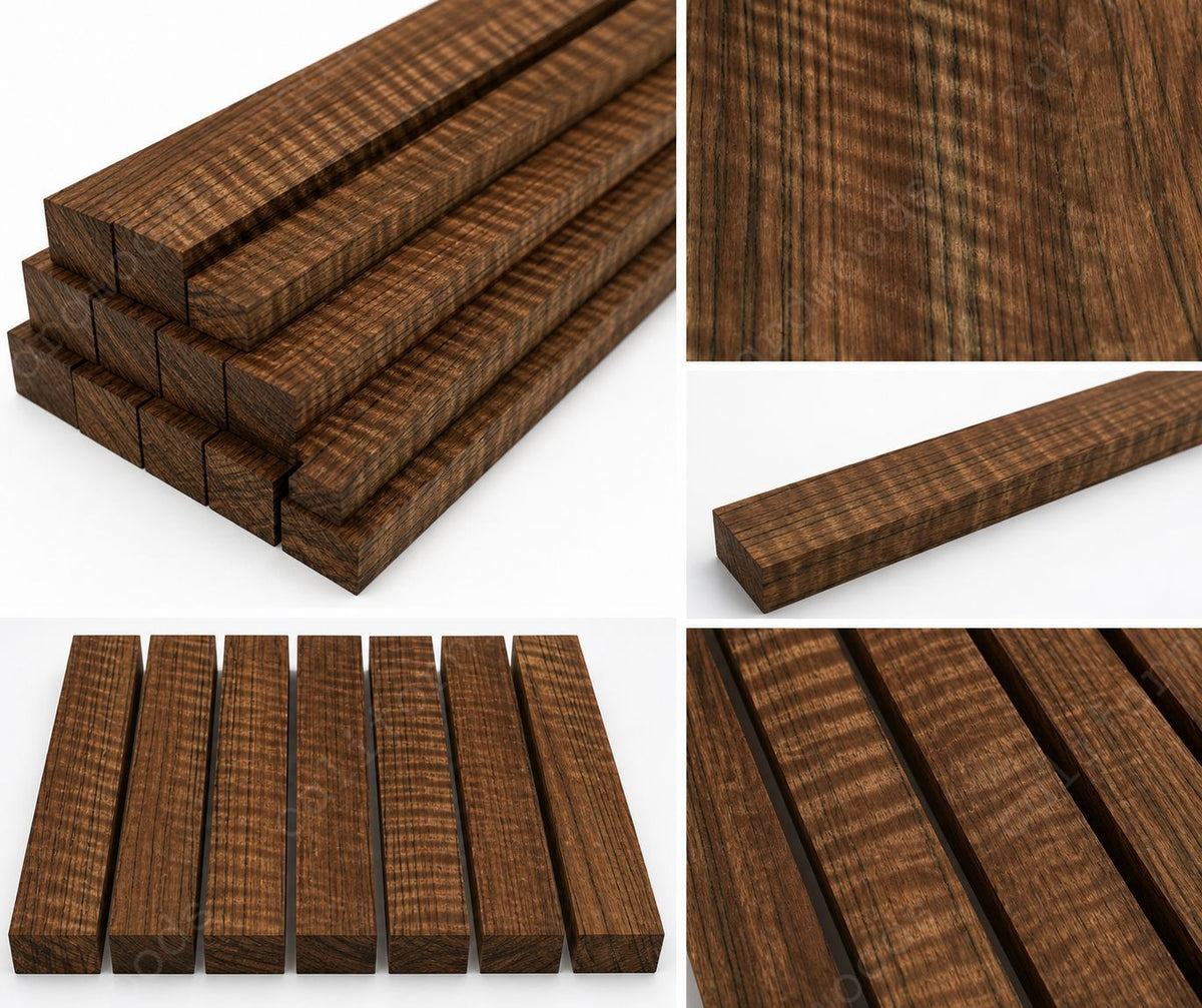 Curly Ovangkol Wood Pack – Exhibition Grade Figured Exotic Lumber (8 Pieces | 1" x 2" x 18")