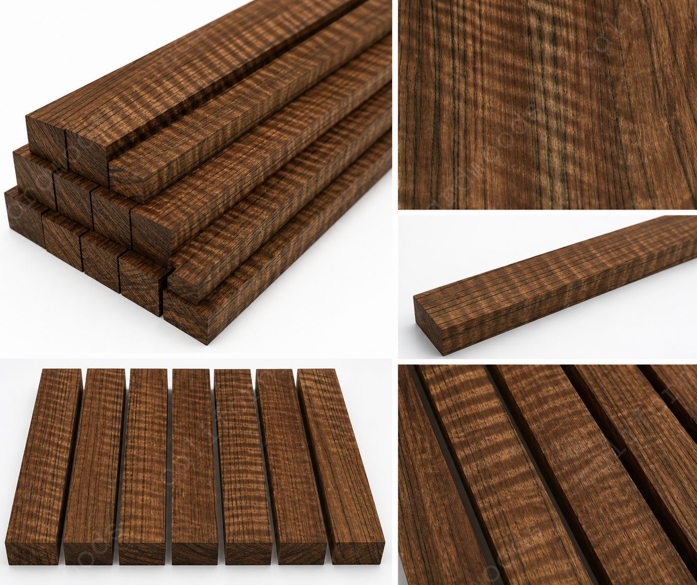 Curly Ovangkol Wood Pack – Exhibition Grade Figured Exotic Lumber (8 Pieces | 1" x 2" x 18")
