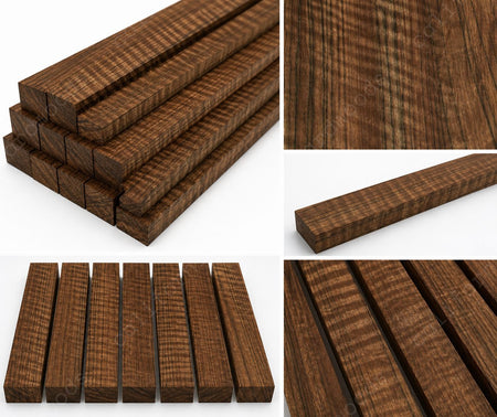 Curly Ovangkol Wood Pack – Exhibition Grade Figured Exotic Lumber (8 Pieces | 1" x 2" x 18")