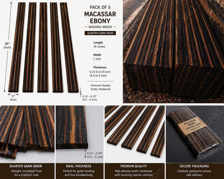 Macassar Ebony Binding Wood Strips