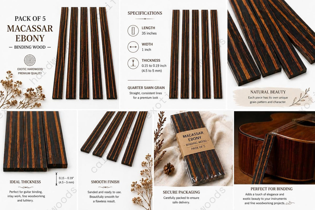Macassar Ebony Binding Wood Strips