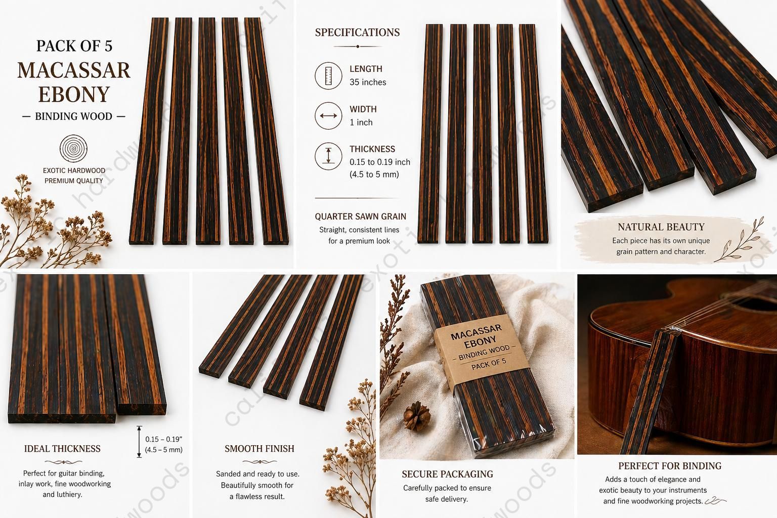 Macassar Ebony Binding Wood Strips