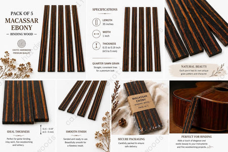 Macassar Ebony Binding Wood Strips