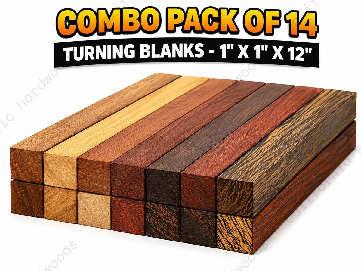 Combo Pack of 14 Exotic Woods Turning Blanks