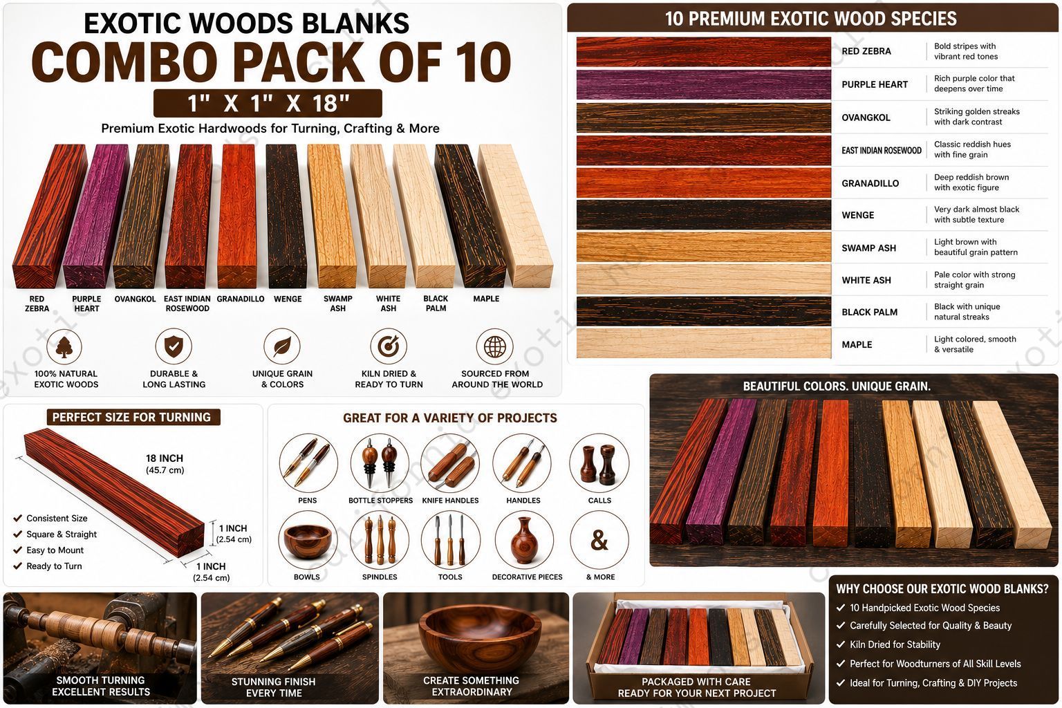 Exotic Wood Blanks Combo Pack of 10