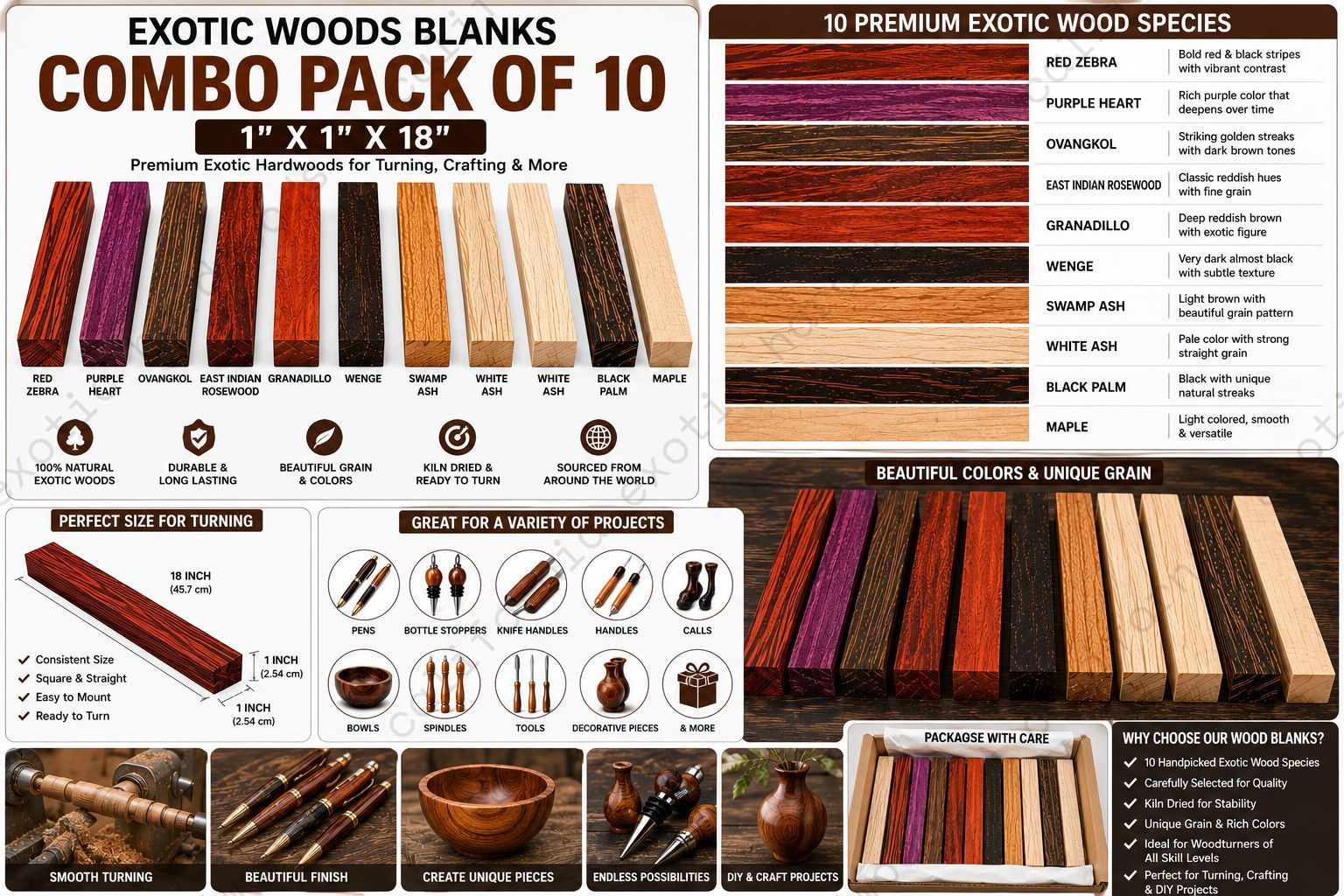 Exotic Wood Blanks Combo Pack of 10