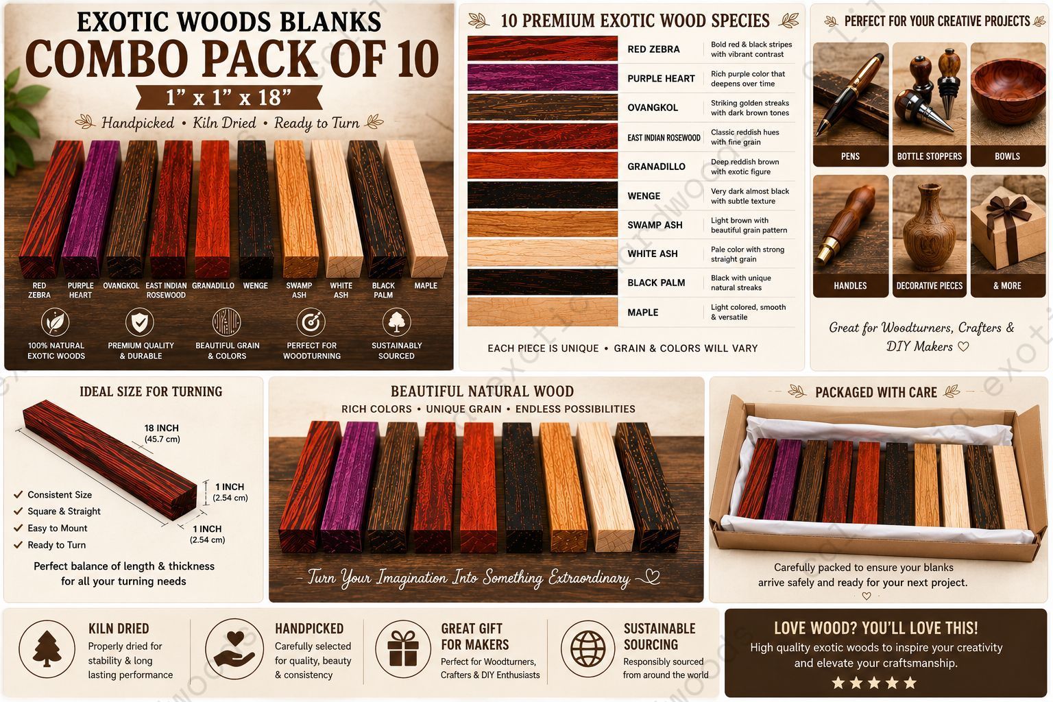 Exotic Wood Blanks Combo Pack of 10