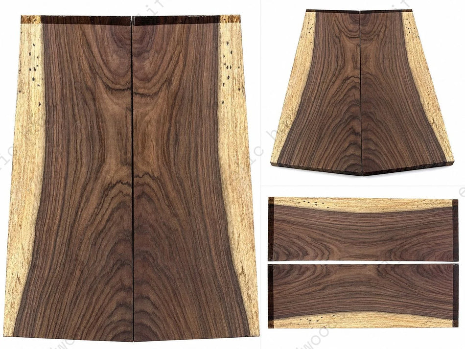 Juego de tapa en libro de palisandro de la India oriental – Madera para instrumentos de grado de exhibición con vetas – 24” x 8” x 3/16” – Juego de tapa de guitarra y bajo raro n.º 1349