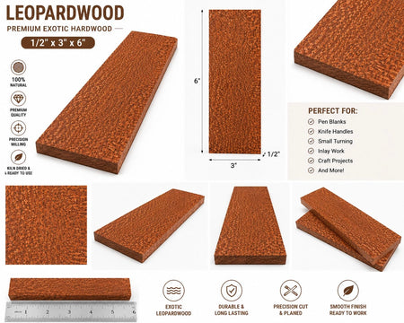 Leopardwood Exotic Wood Samples – 1/2" x 3" x 6" | Premium Exotic Hardwood Sample Boards for Woodworking & Crafts