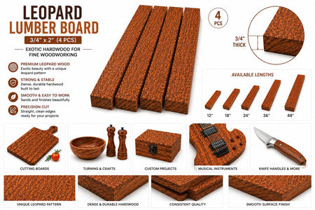 Leopardwood Lumber Board – 3/4" x 2" (4 Piece Set)
