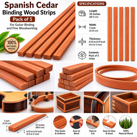 Pack of 5 Spanish Cedar Binding Wood Strips – Premium Tonewood for Guitar & Luthier Projects