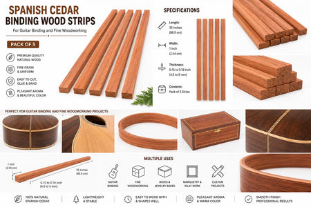 Pack of 5 Spanish Cedar Binding Wood Strips – Premium Tonewood for Guitar & Luthier Projects