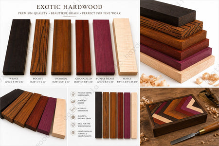 Exotic Lumber Bundle – 6 Pc Set (Wenge, Bocote, Ovangkol, Granadillo, Maple, Purpleheart)