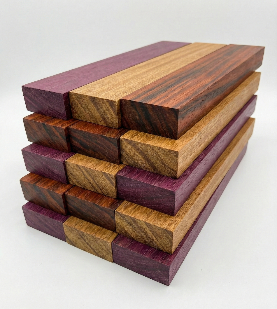 Combo of 15 , 3/4" Lumber Boards | Cutting Board Blocks | Purpleheart, Sapele, Bloodwood