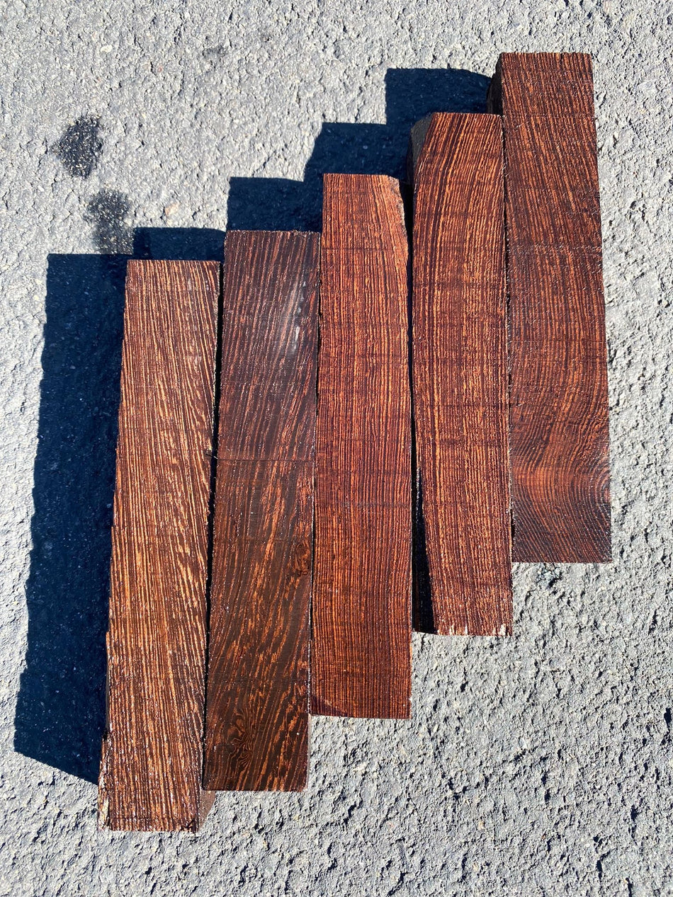 Paquete de 12 piezas de maderas duras exóticas de California, 2,5 x 2,5 x 15 cm | #Palisandro boliviano #Wengué #Ovangkol rizado #Ebiara/cebra roja