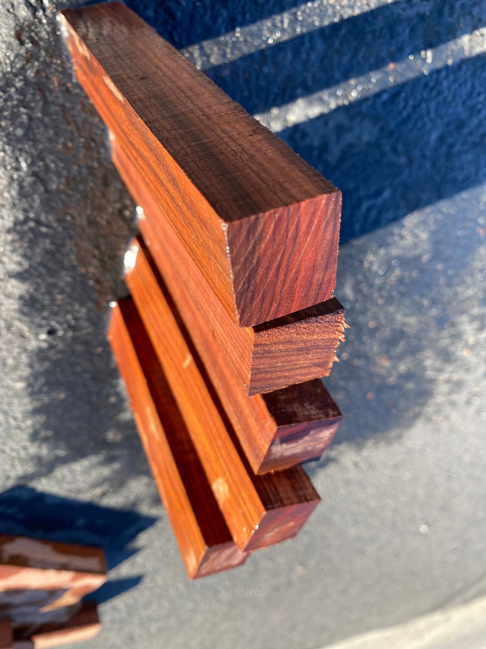 Paquete de 8 piezas de maderas duras exóticas de California, 2,5 x 2,5 x 15 cm | #Palisandro boliviano #Wengué #Ovangkol rizado #Ebiara/cebra roja