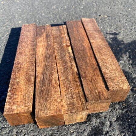 Paquete de 4 piezas de maderas duras exóticas de California, 2,5 x 2,5 x 15 cm | #Palisandro boliviano #Wengué #Ovangkol rizado #Ebiara/cebra roja